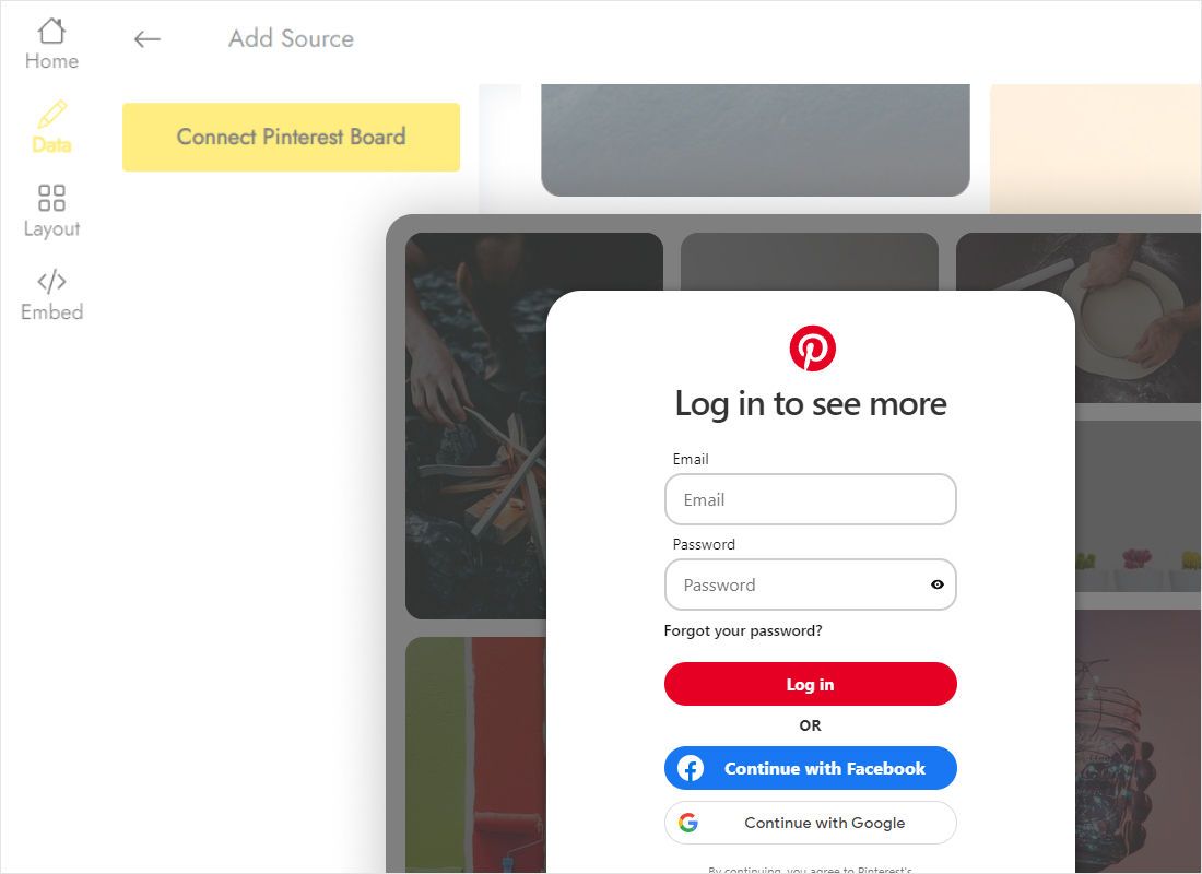 Board connection option on the Data tab