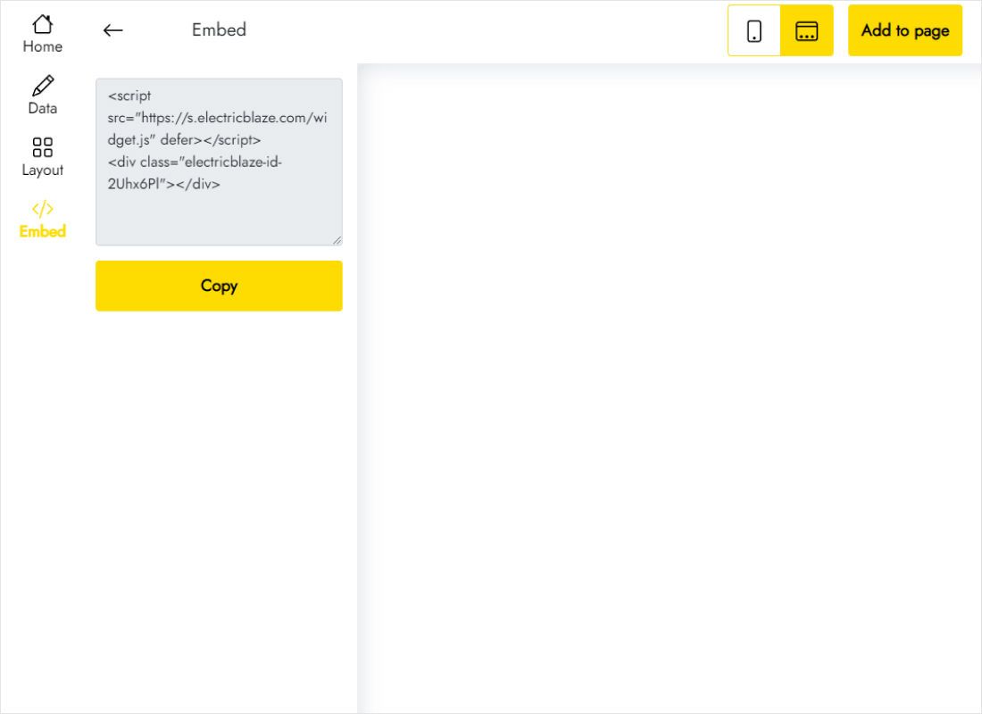 Add to website dialog with the chat widget code