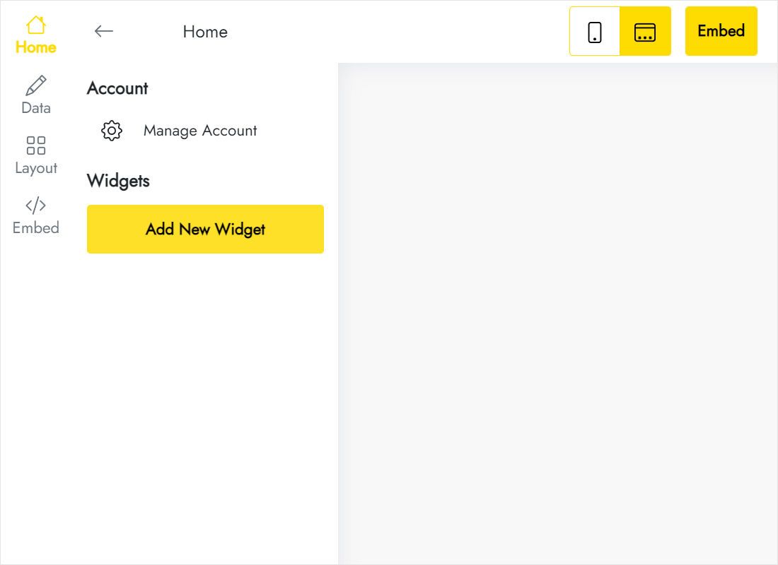 Widget gallery with feed types to choose from