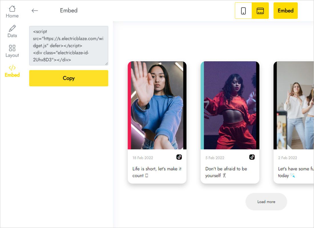 Snippet dialog for the TikTok widget