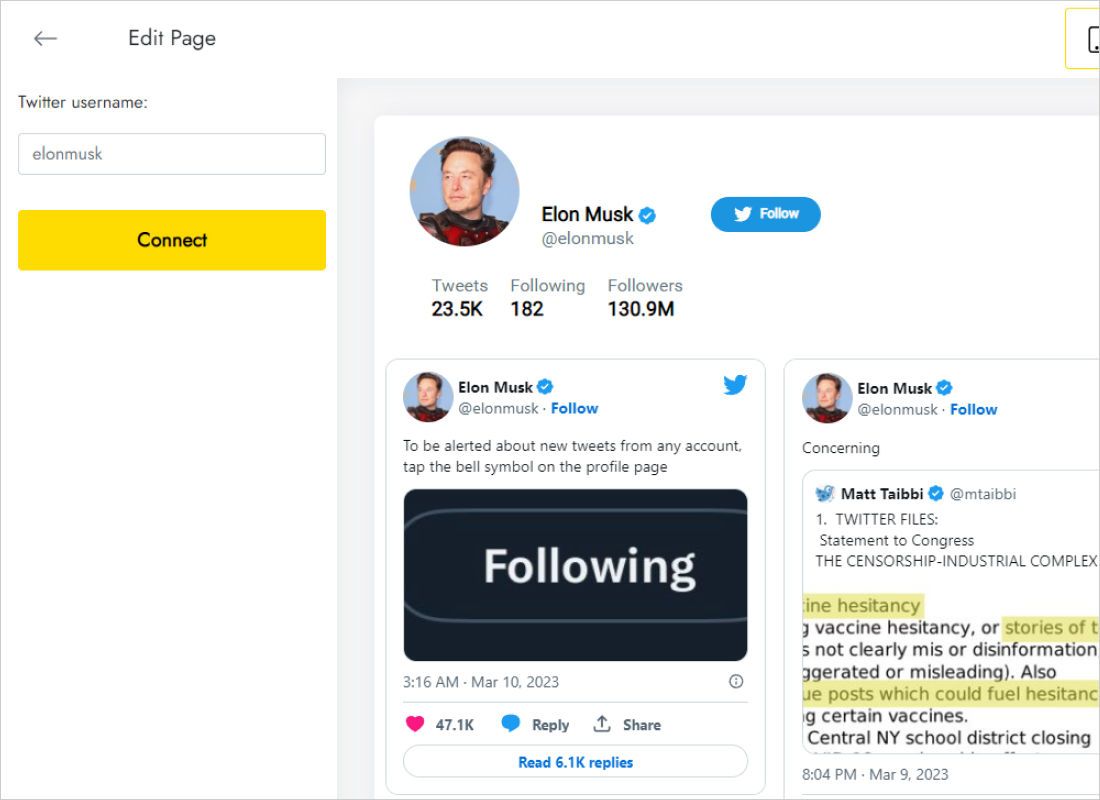 Twitter username filled on Data