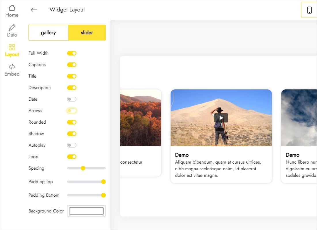 Gallery layout options for the video library