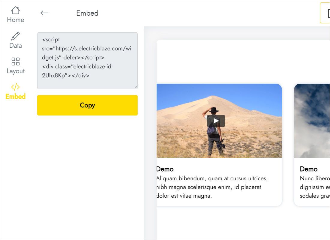 Add to website window with the video feed code